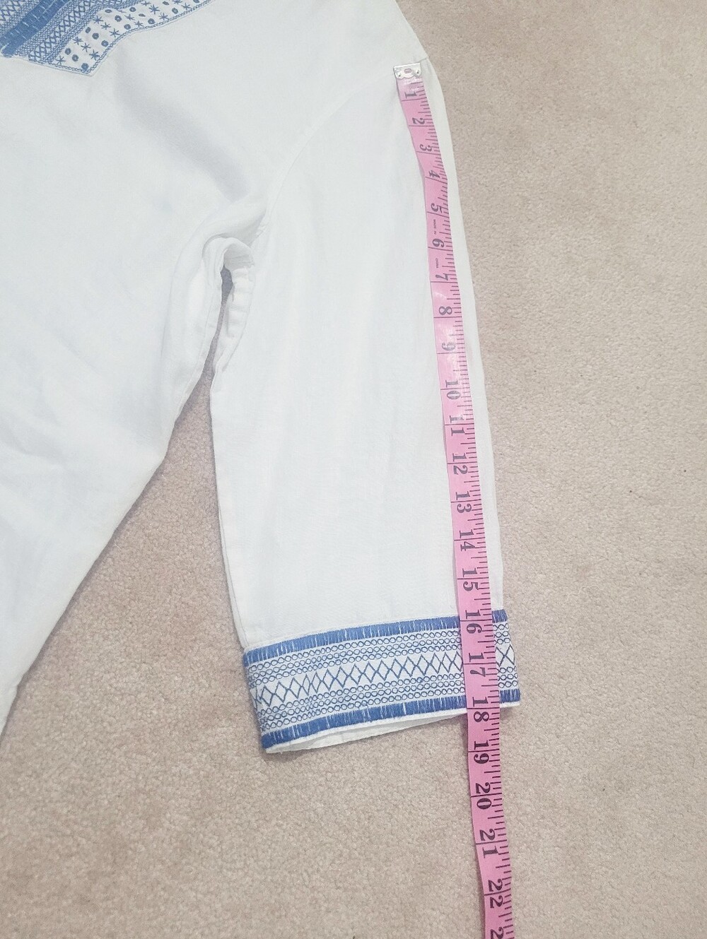 Tommy Bahama 100% Linen Tunic Top Medium White Blue Embroidered Beach Boho - Picture 9 of 12